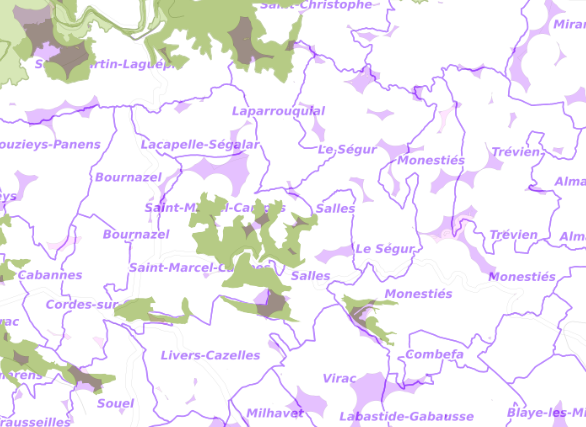 Carte des ZNIEFF et zones potentielles d'éoliennes